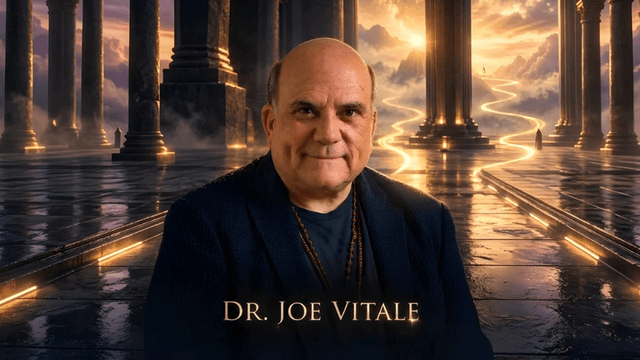 A man with a calm expression stands in an ethereal, illuminated temple setting.