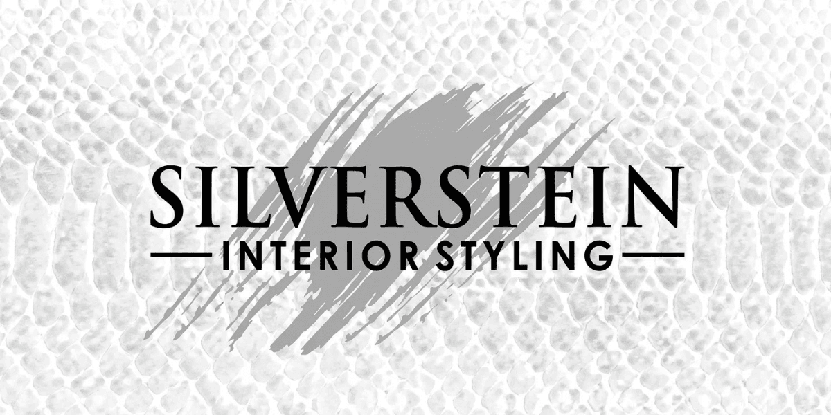 Logo for Silverstein Interior Styling with a textured background resembling snake skin
