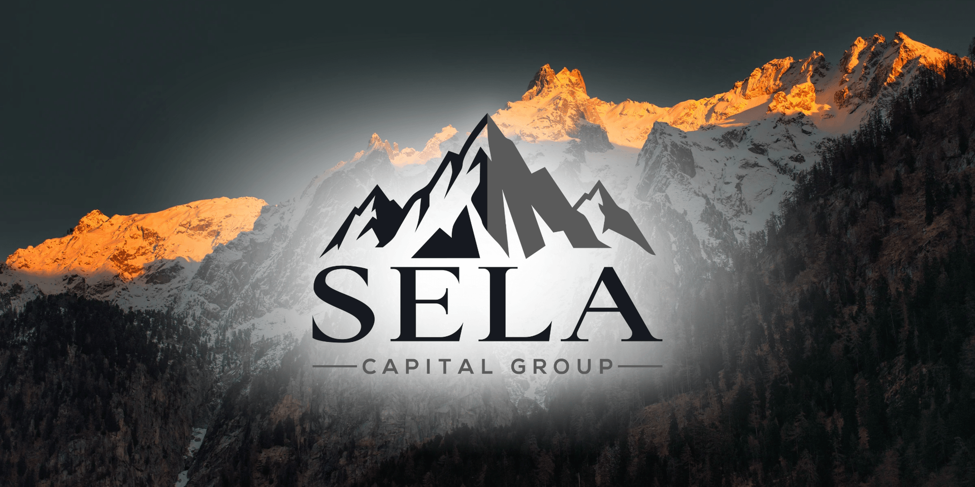 Mountain landscape with a logo for Sela Capital Group in the foreground