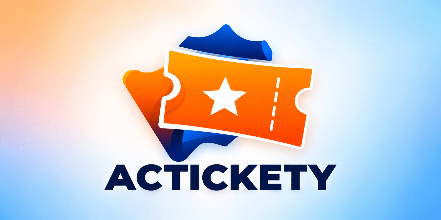 Logo featuring an orange ticket icon with a star and a blue background