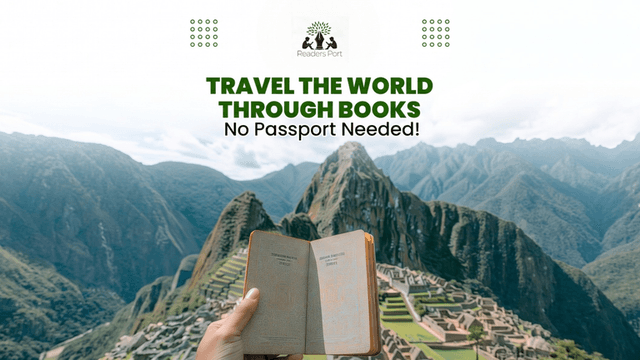 Person holding an open book in front of Machu Picchu surrounded by mountains