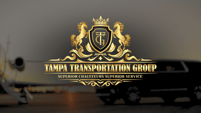 Logo of Tampa Transportation Group with luxury vehicle and airplane in background