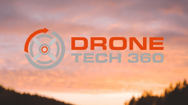 Logo for Drone Tech 360 against a sunset backdrop with trees in silhouette