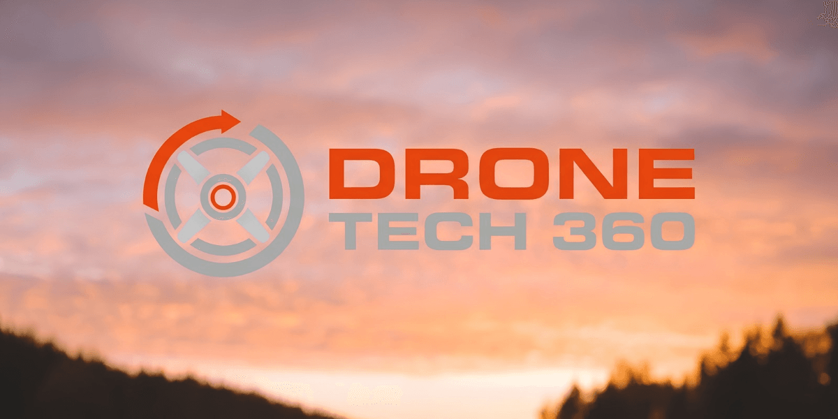 Logo for Drone Tech 360 against a sunset backdrop with trees in silhouette