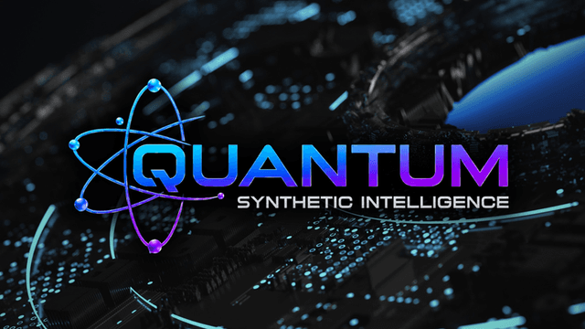 Logo for Quantum Synthetic Intelligence with a tech-inspired background featuring circuit patterns