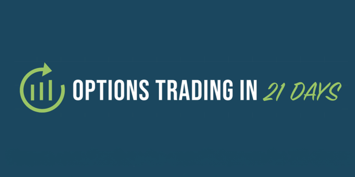 Text promoting a course on options trading, titled "Options Trading in 21 Days"