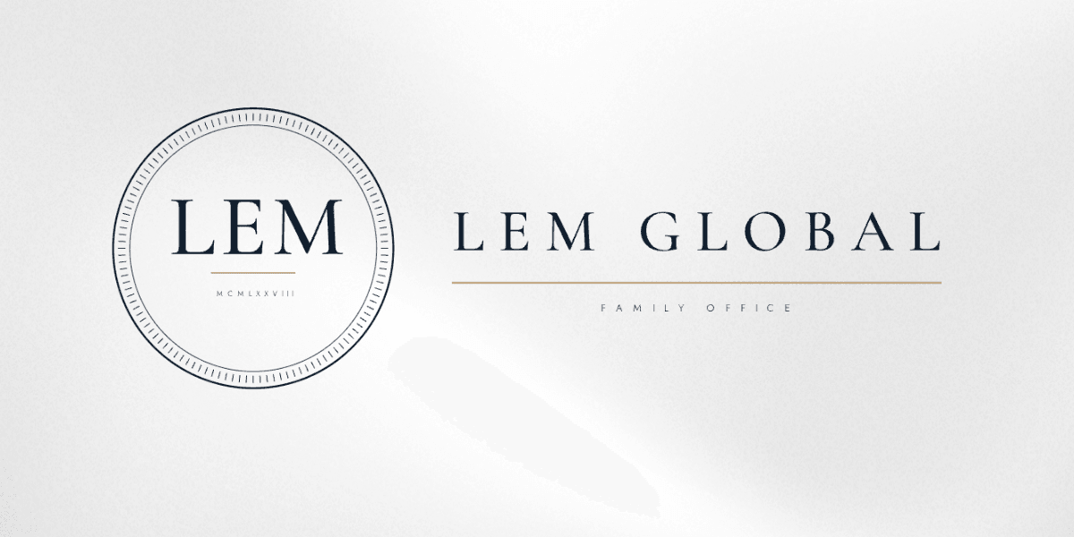 Logo of LEM Global Family Office with elegant typography and a circular emblem