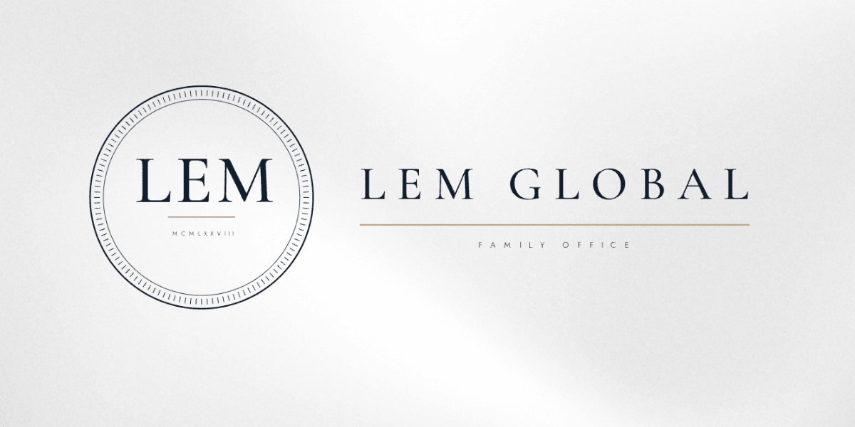 Logo of LEM Global Family Office with elegant typography and a circular emblem