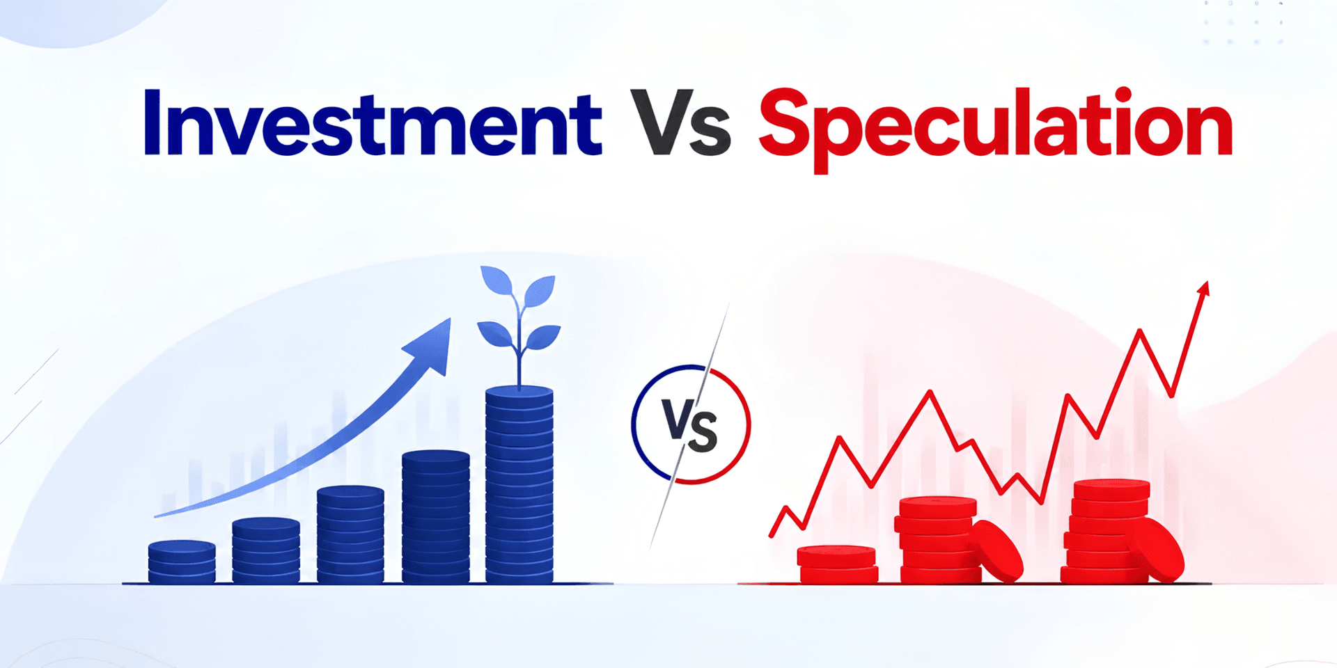 Comparison of investment and speculation with growth charts and financial symbols