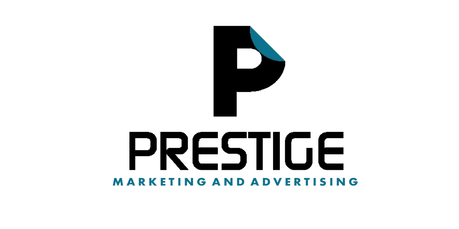 Prestige Marketing & Advertising logo featuring a stylized “P” with a folded corner and bold text below.