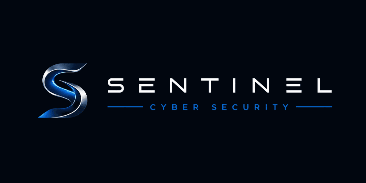Sentinel Cyber Security logo with metallic blue “S” emblem and company name on a dark background.