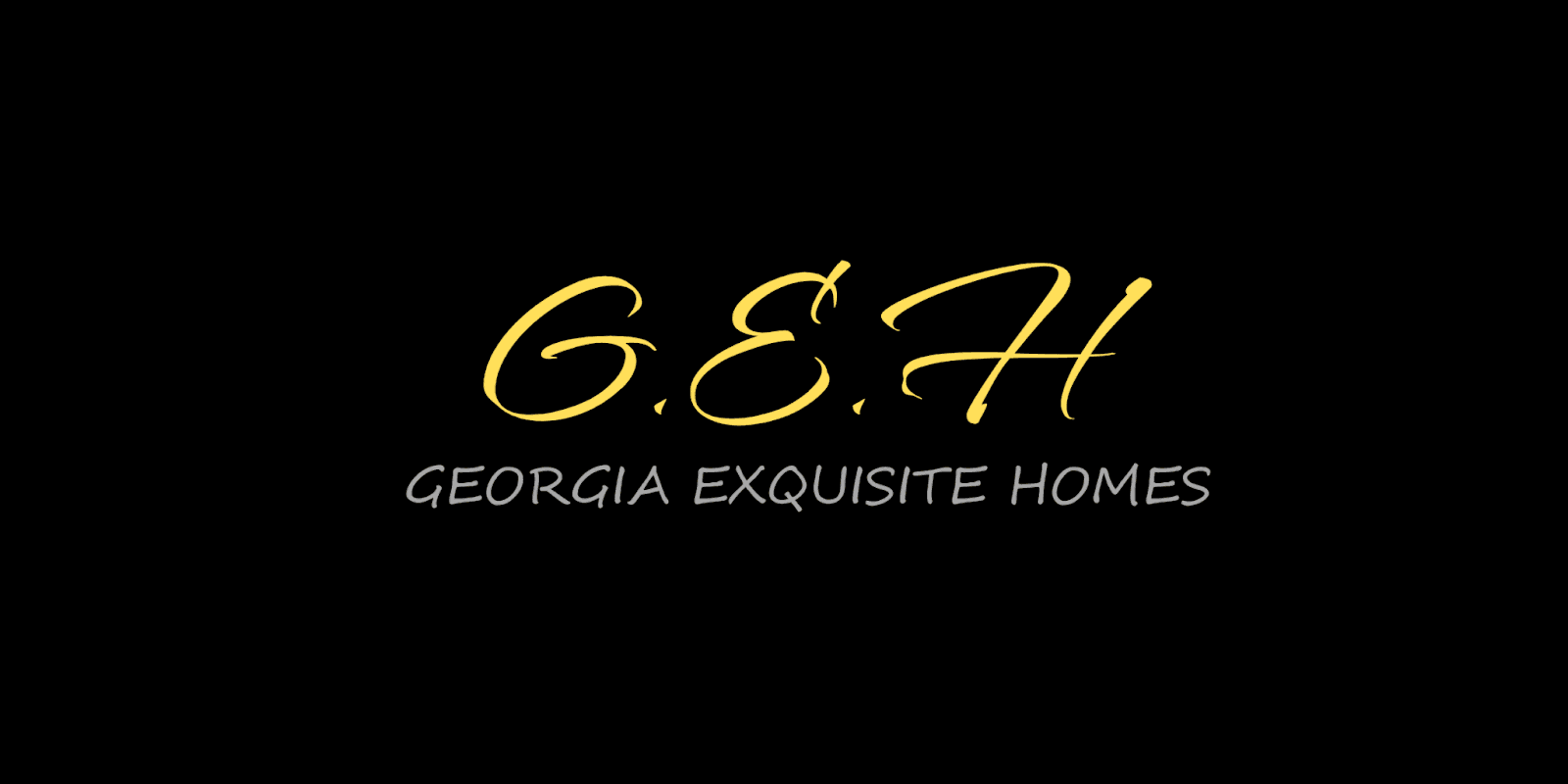Georgia Exquisite Homes logo featuring the initials G.E.H. in elegant gold and silver fonts on a black background, representing a luxury real estate brand.