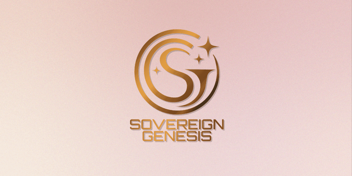 Sovereign Genesis logo displayed on a light background with gold lettering and star accents.