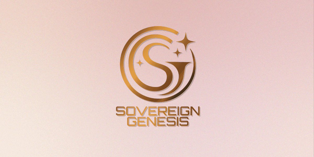 Sovereign Genesis logo displayed on a light background with gold lettering and star accents.