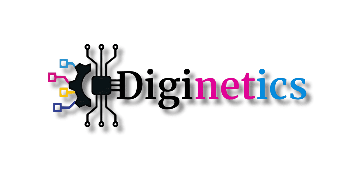 Diginetics logo featuring circuit and gear design, representing fintech innovation for small business credit solutions.