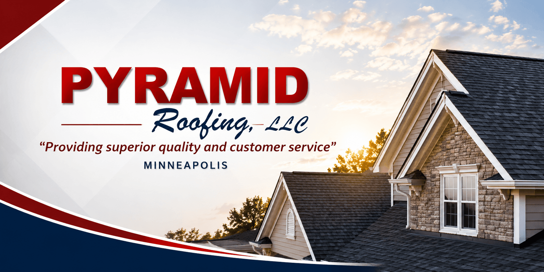 **Pyramid Roofing Company logo and residential roof exterior in Manchester, New Hampshire.**