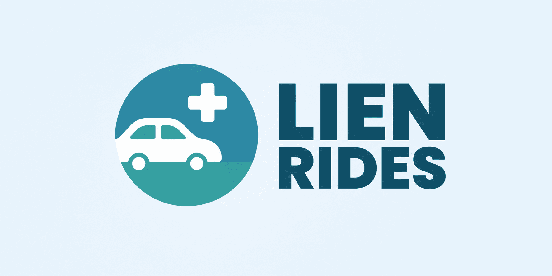 Lien Rides logo featuring a white car and medical cross beside bold “LIEN RIDES” text on a blue gradient background.