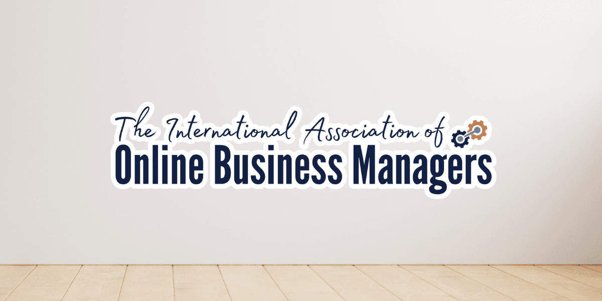 International Association of Online Business Managers logo displayed on minimalist wall background.