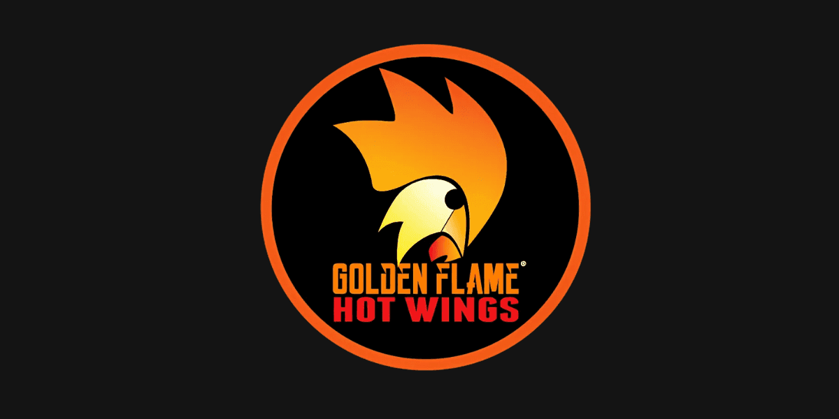 Golden Flame Hot Wings logo featuring a flaming bird design, symbolizing spicy, delicious chicken wings with bold orange and red colors against a dark background.