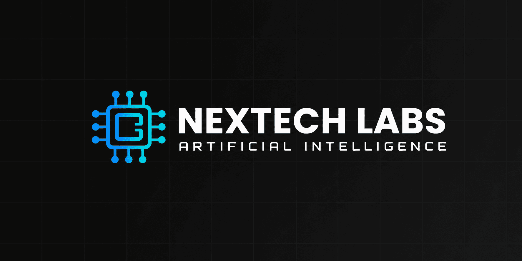 Nextech Labs Artificial Intelligence logo with blue circuit-style icon on a dark grid background.