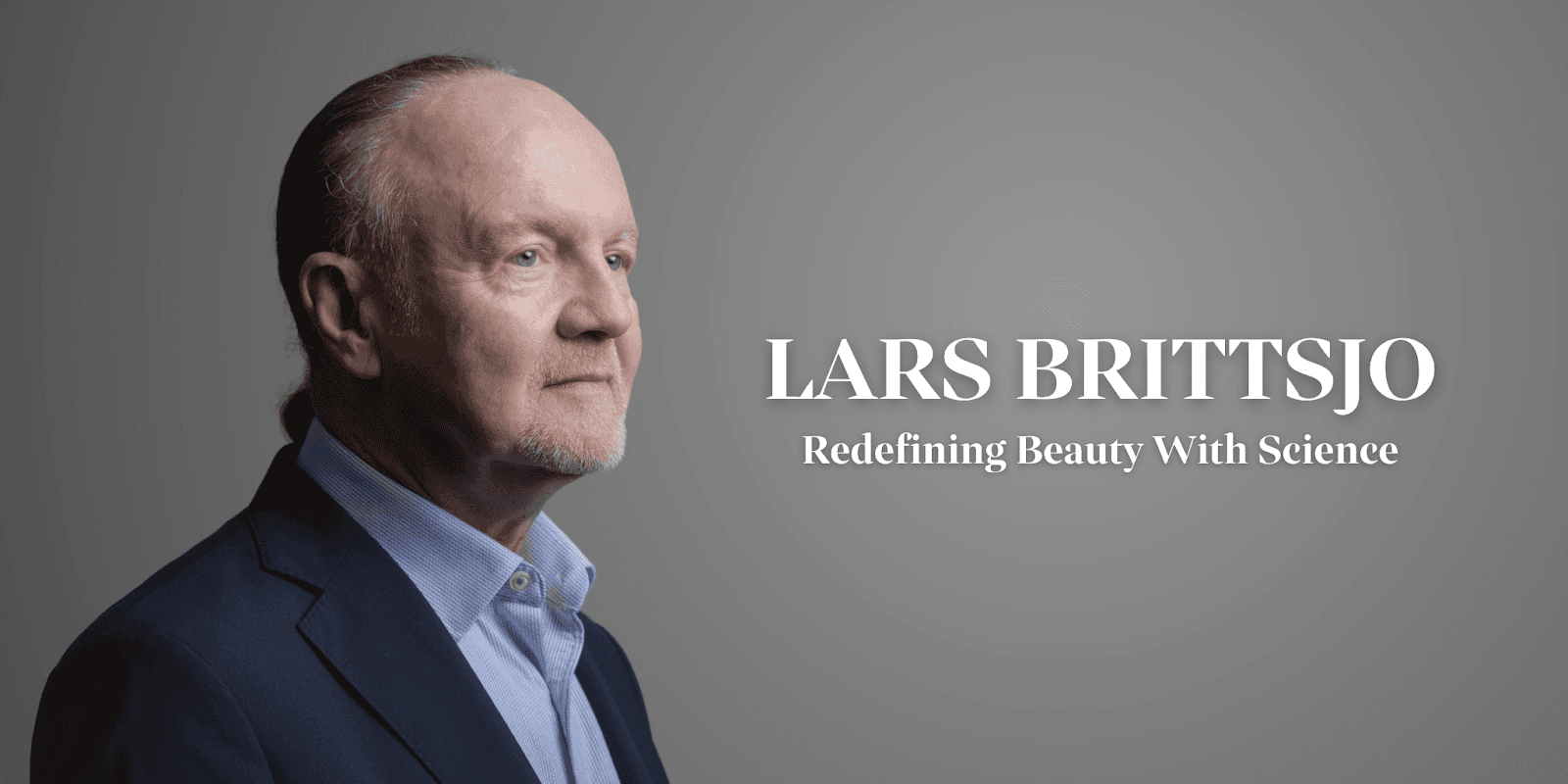 Lars Brittsjo, founder of Norsken, portrait with text “Redefining Beauty With Science,” highlighting innovation in vegan, science-driven skincare solutions.