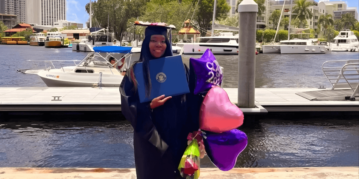 Tiffany Lawton, founder of Nikki Zens Health and Beauty, celebrating her graduation with a degree in healthcare and business.