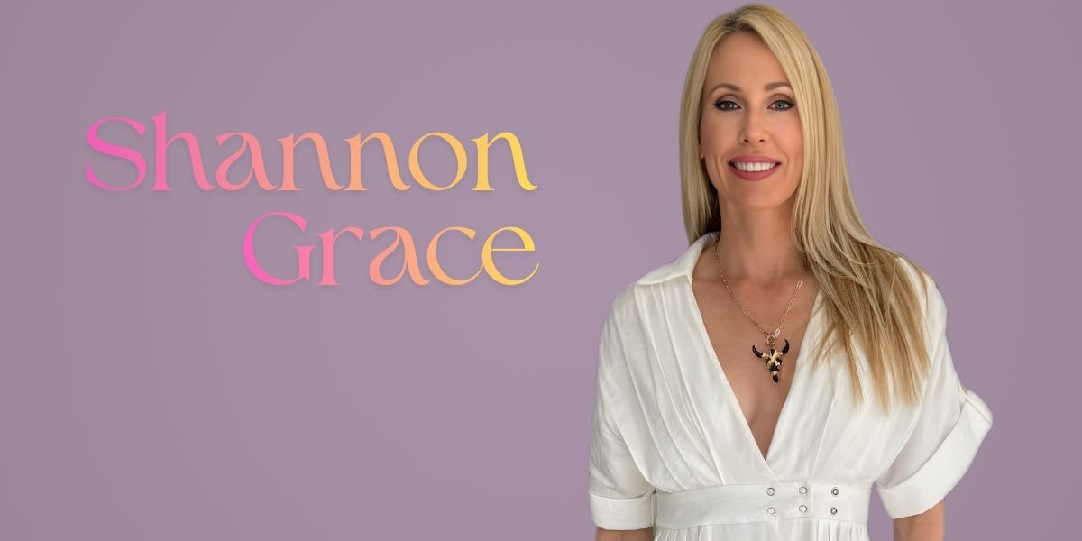 Shannon Grace, a transformational leader, smiling confidently in a white outfit, representing her journey from tech sales to wellness.