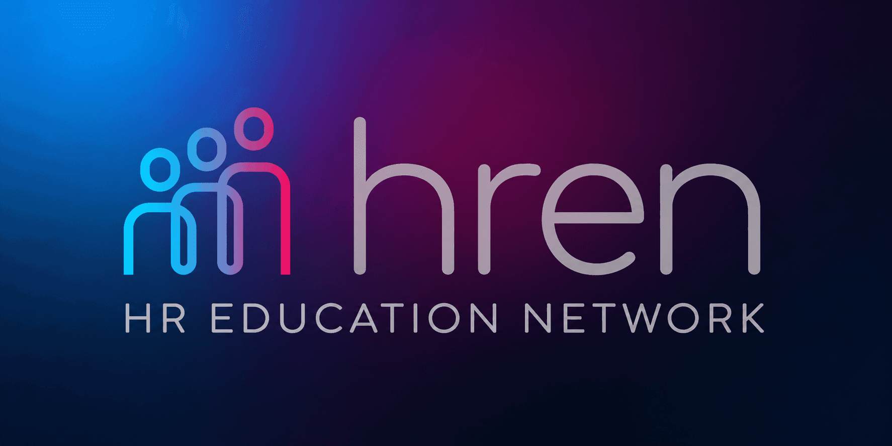 HR Education Network logo featuring stylized human figures and text on a blue-to-magenta gradient background.