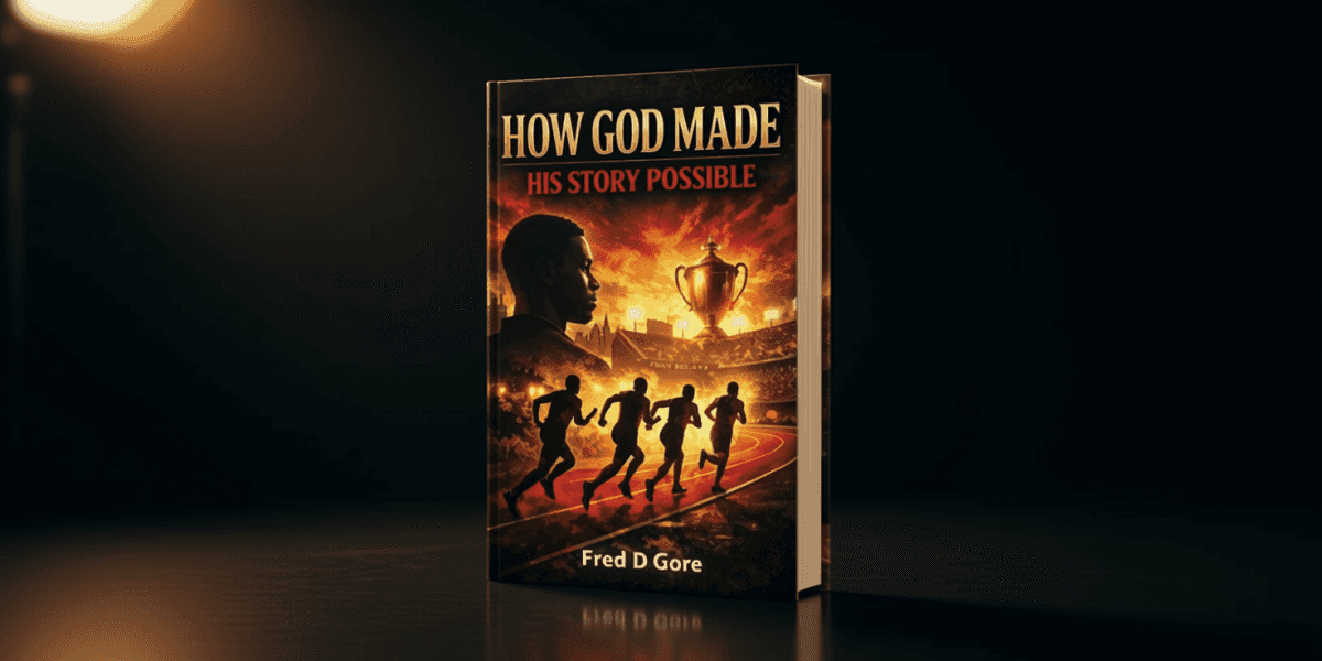 How God Made His Story Possible by Fred D. Gore, featuring runners on a track and a trophy.