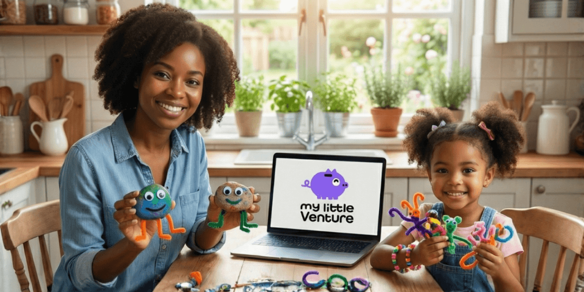 Mother and daughter using My Little Venture platform to teach kids financial responsibility through creative goal-based learning.