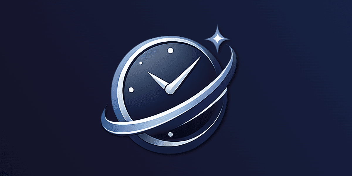 Chrona logo featuring a clock encircled by an orbit, symbolizing global time coordination.