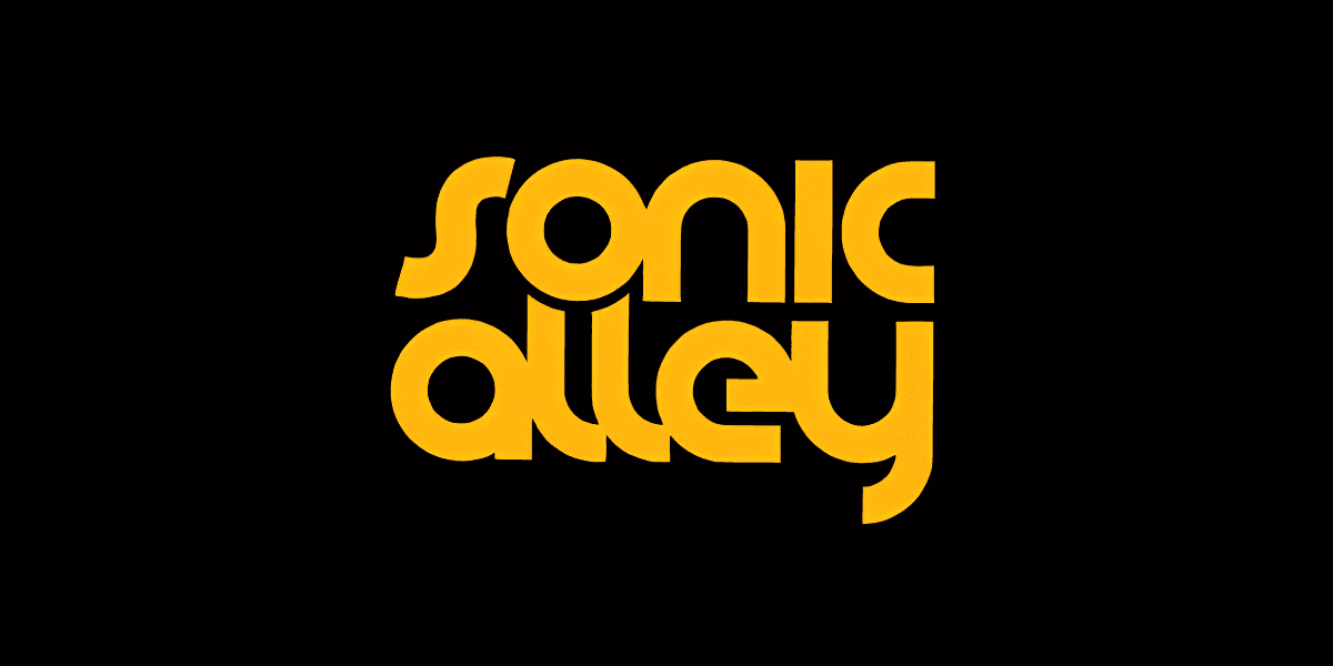 Sonic Alley logo in bold gold lettering on a black background.