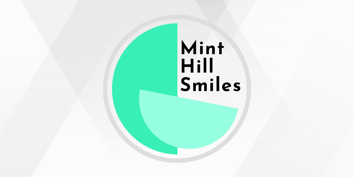 Mint Hill Smiles logo on a light geometric background.