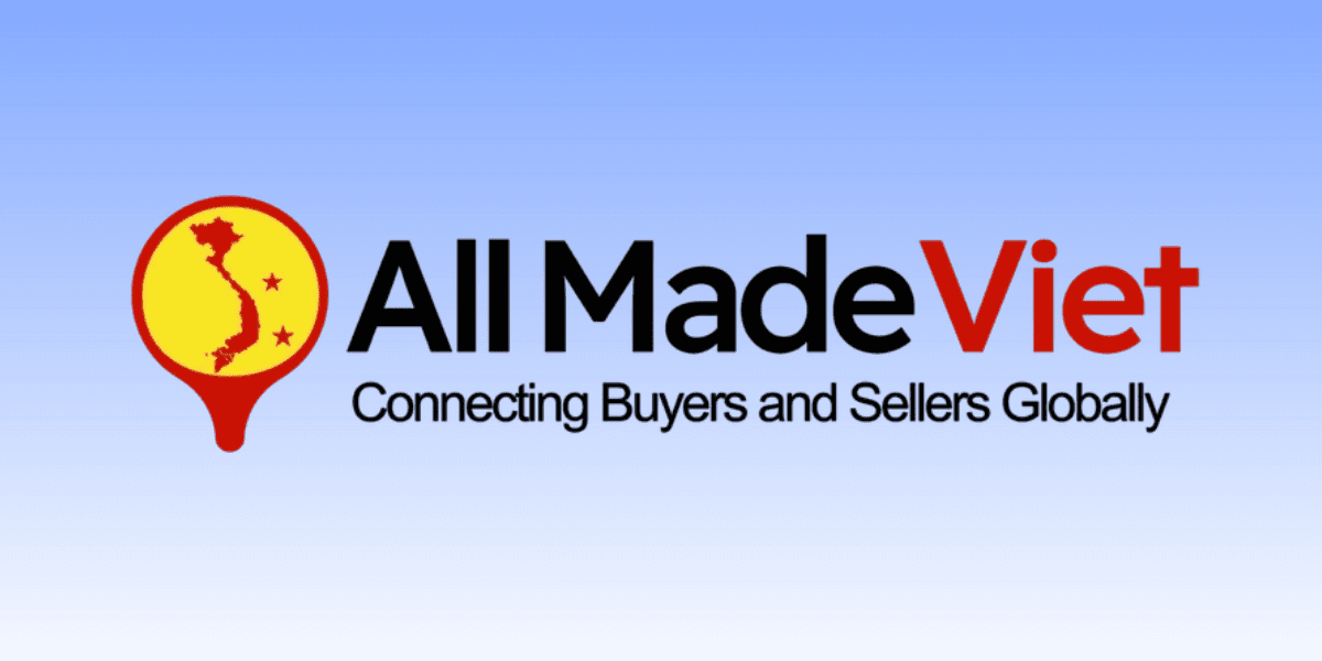 AllMadeViet logo with Vietnam map inside location pin and tagline “Connecting Buyers and Sellers Globally."