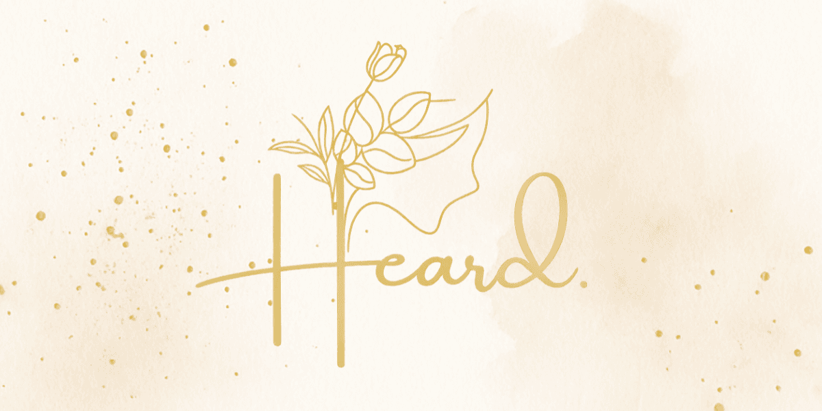 HEARD logo with gold floral line art on a soft beige background representing survivor support and awareness.