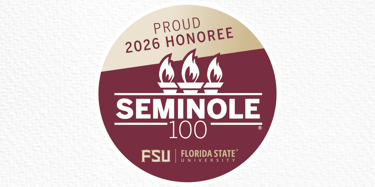 Seminole 100 logo honoring Robert Nichols Insurance Group's fourth consecutive recognition for exceptional growth and leadership in 2026.