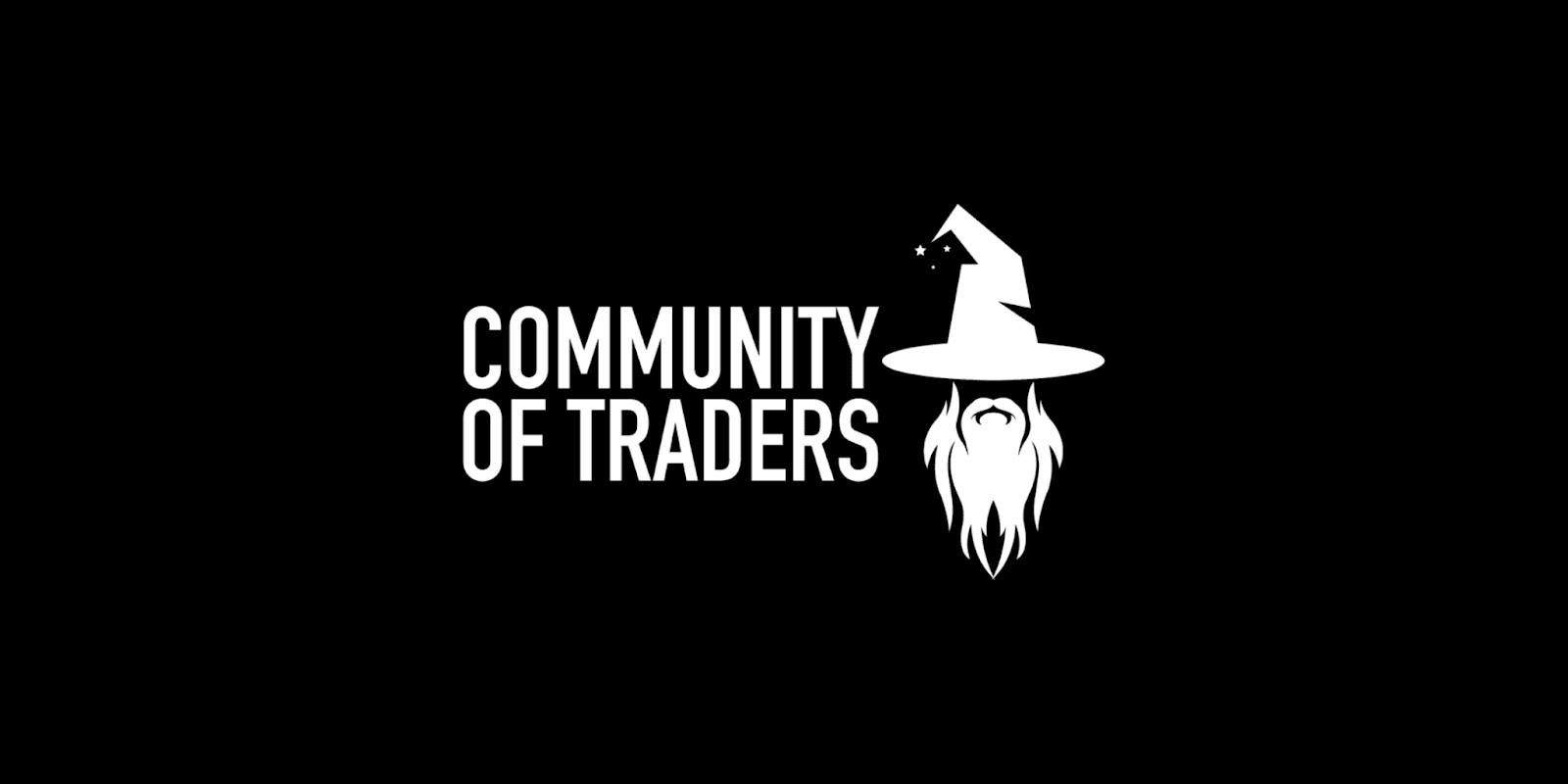 Logo for Community of Traders featuring a wizard hat and beard design on a black background.