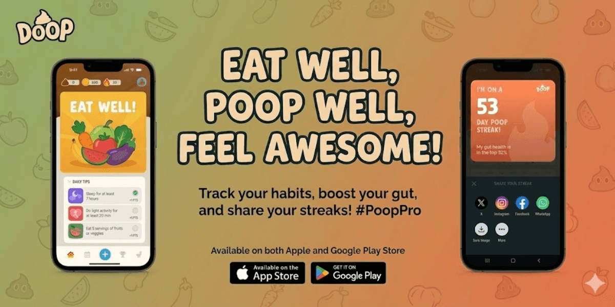 "Doop AI app showcasing gut health tracking and gamified progress, designed by Joe Zhou to make wellness engaging and fun."