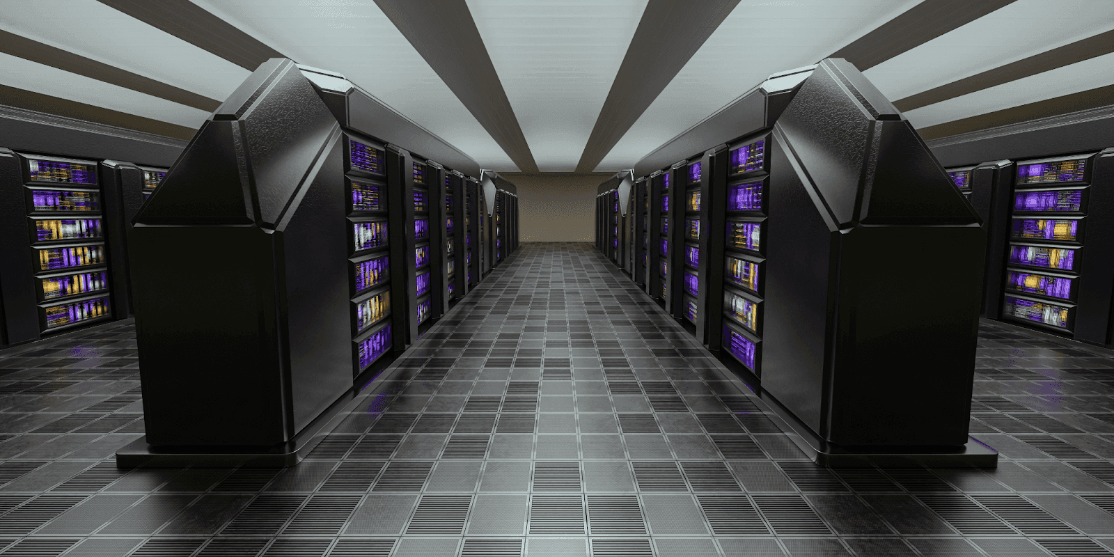 "Rows of advanced high-capacity server racks in a modern data center, representing Viking Data Centers’ AI infrastructure, power scalability, and innovation."