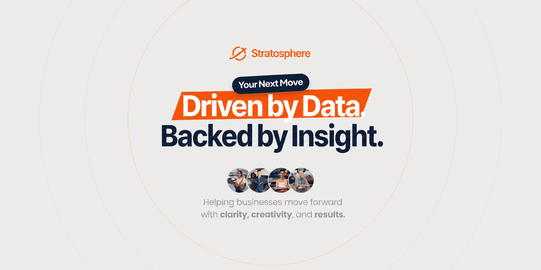 Stratosphere branding graphic with the message “Driven by Data, Backed by Insight” promoting AI-powered business growth.