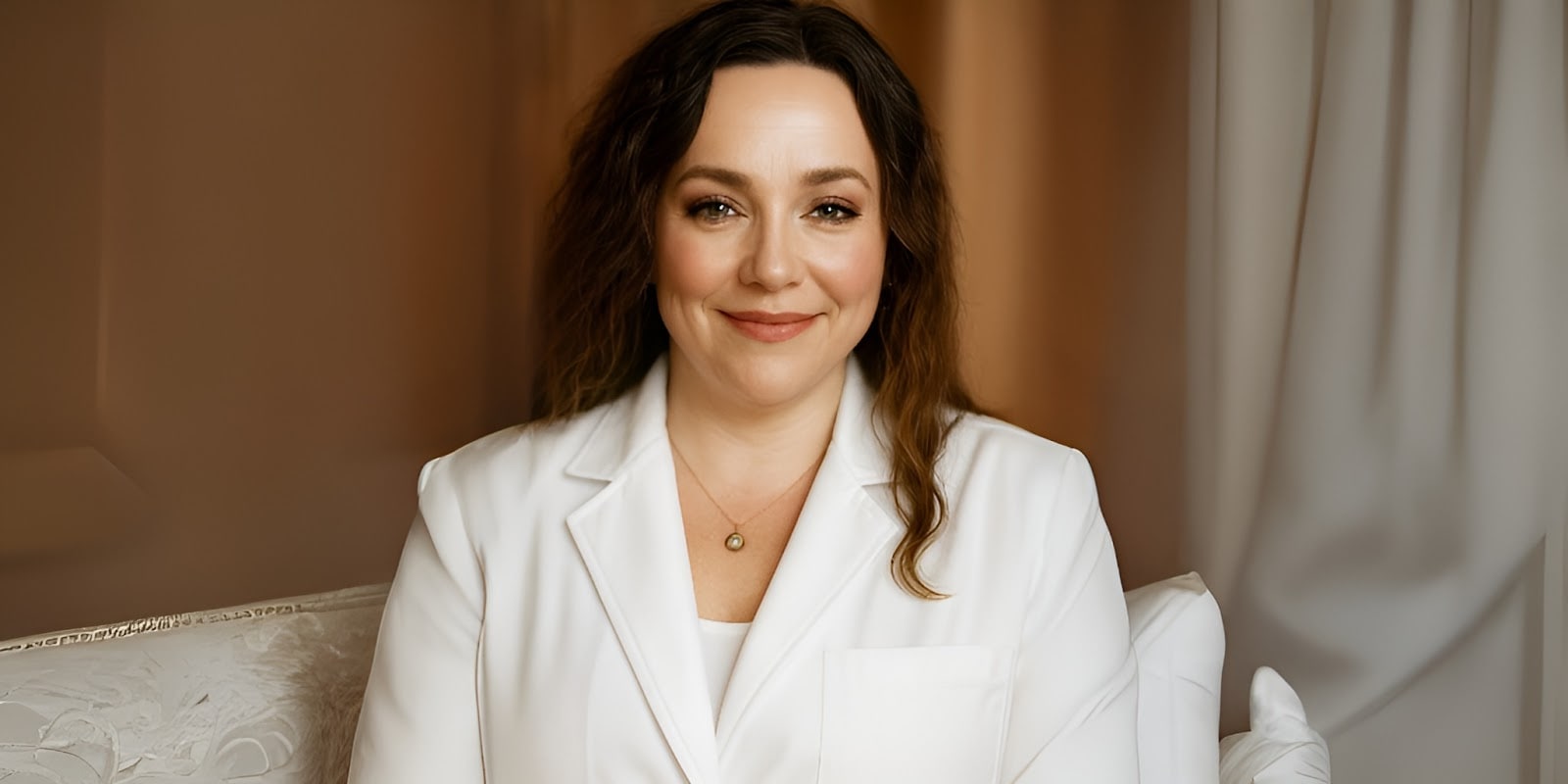 Smiling woman in white coat seated indoors, representing compassionate, nurse-led holistic care in Indiana.
