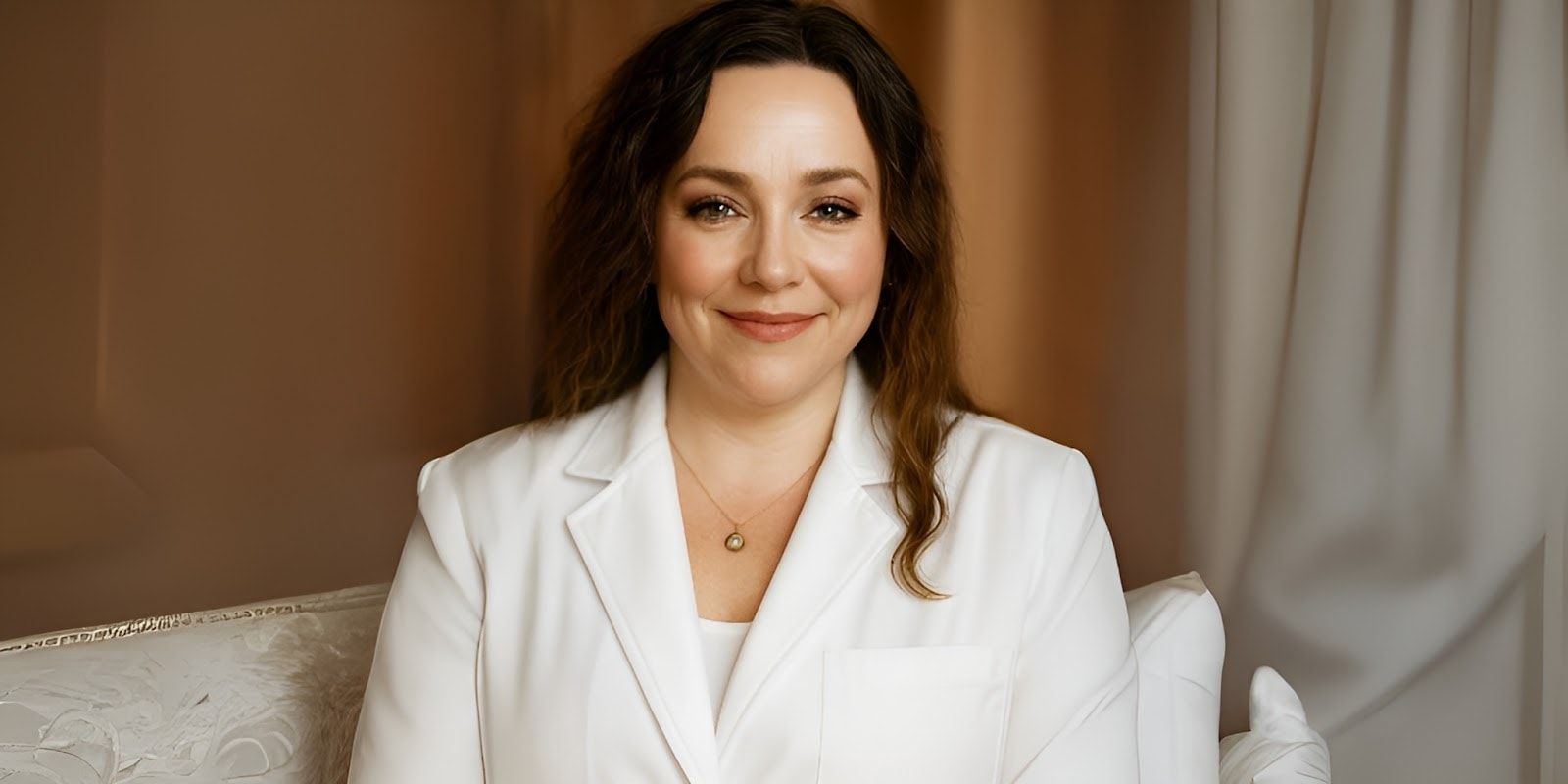 Smiling woman in white coat seated indoors, representing compassionate, nurse-led holistic care in Indiana.