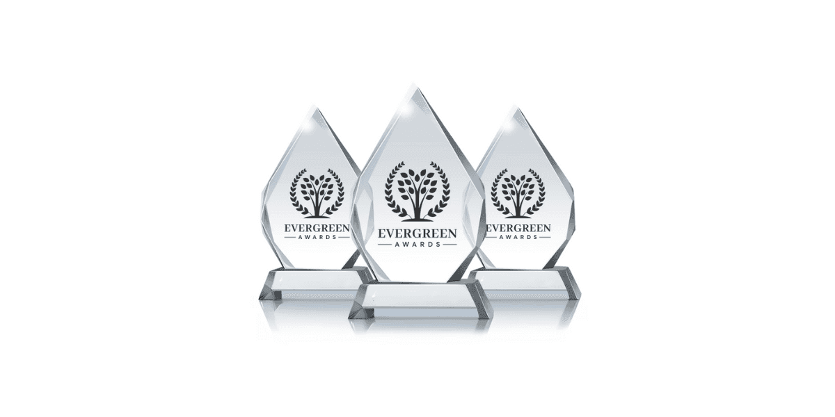 Evergreen Awards trophies, symbolizing High Point Pneumatics' recognition as the Best Industrial Supplier on the East Coast in 2025.