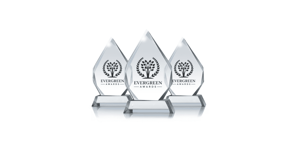 Evergreen Awards trophies, symbolizing High Point Pneumatics' recognition as the Best Industrial Supplier on the East Coast in 2025.