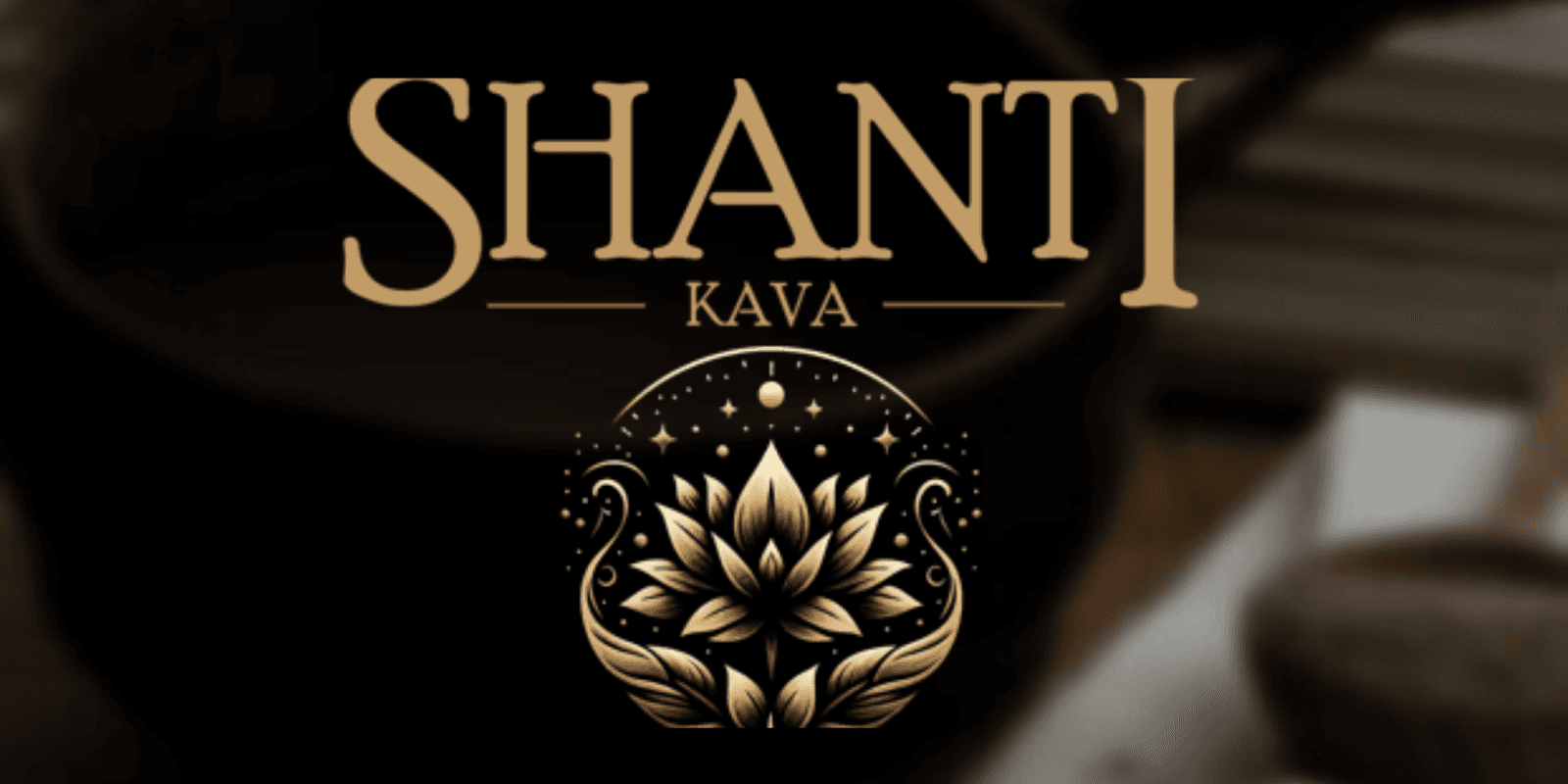 Shanti Kava logo featuring a golden lotus design symbolizing wellness, tranquility, and community connection in St. Augustine.