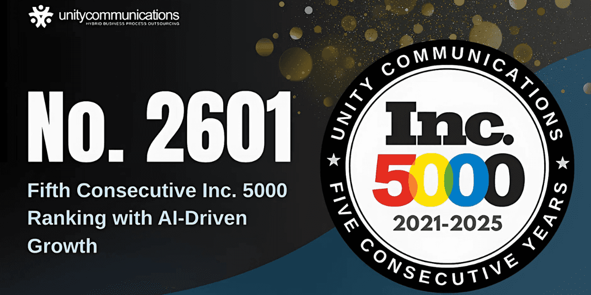 Unity Communications ranks #2601 on Inc. 5000 for fifth consecutive year, showcasing AI-driven growth and innovation.