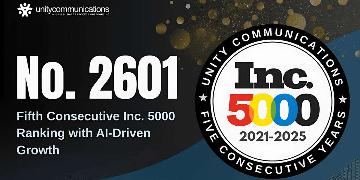 Unity Communications ranks #2601 on Inc. 5000 for fifth consecutive year, showcasing AI-driven growth and innovation.