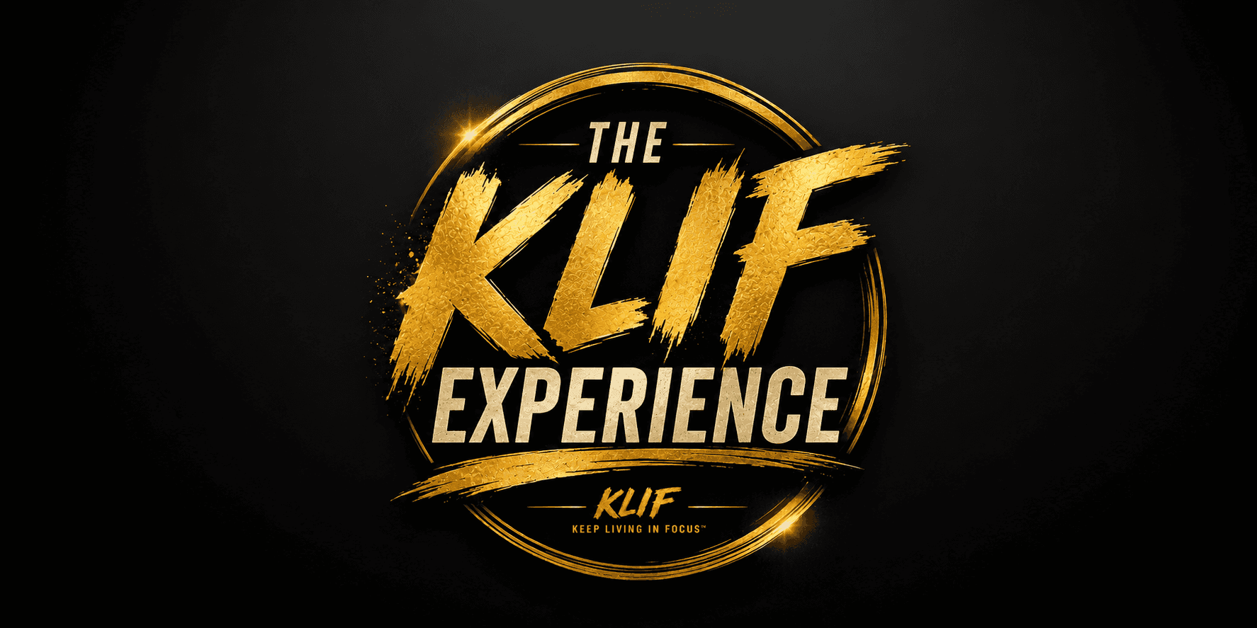 The KLIF Experience logo in gold lettering on a black background with the Keep Living In Focus tagline.