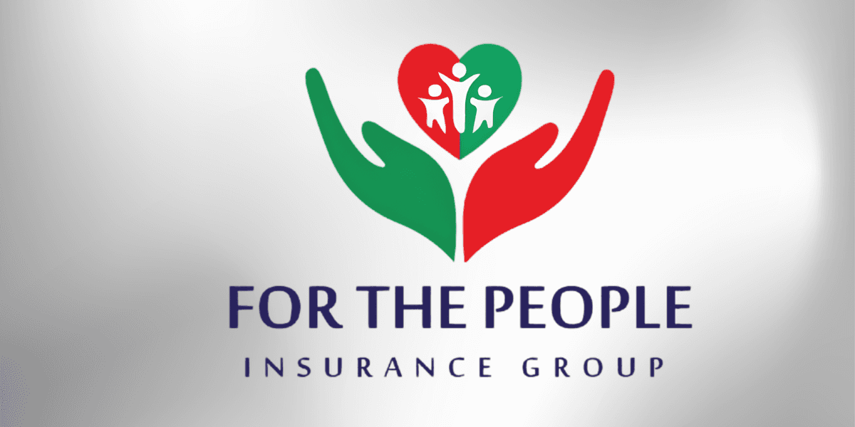 Logo of For The People Insurance Group, featuring two hands forming a heart with figures symbolizing community and care.