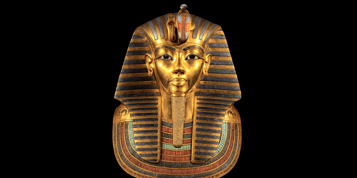 King Tut’s golden burial mask, a symbol of ancient Egyptian royalty and the Grand Egyptian Museum's treasures.